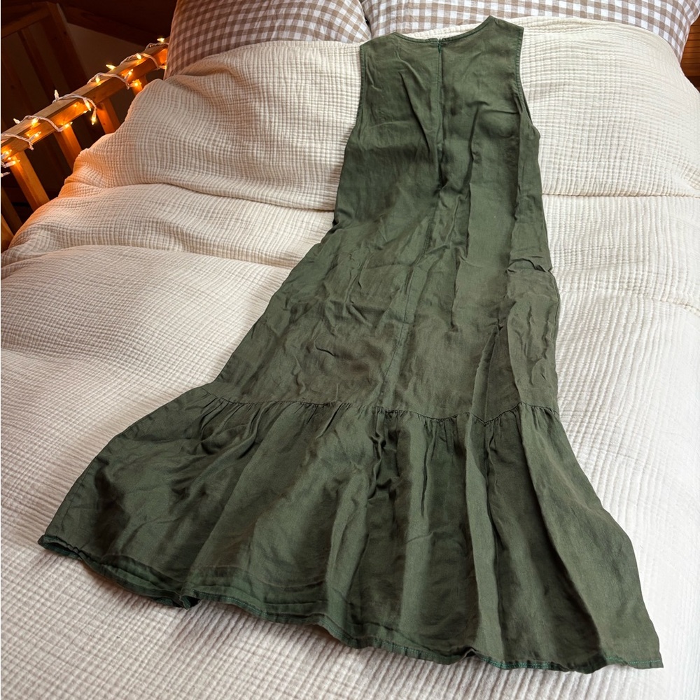 Vintage Green Sleeveless Linen Dress with Floral Embroidery - Picture 7 of 8